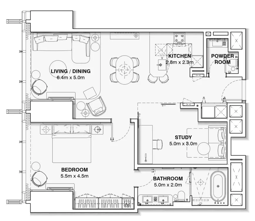 1.5 bedroom Apartments floor plan at Burj Azizi