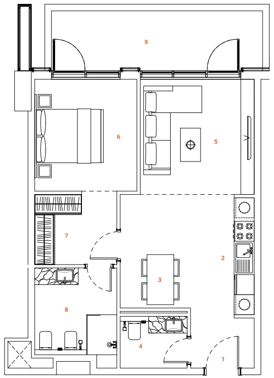 1 bedroom Apartments floor plan at The Orchard Place Towers A & B