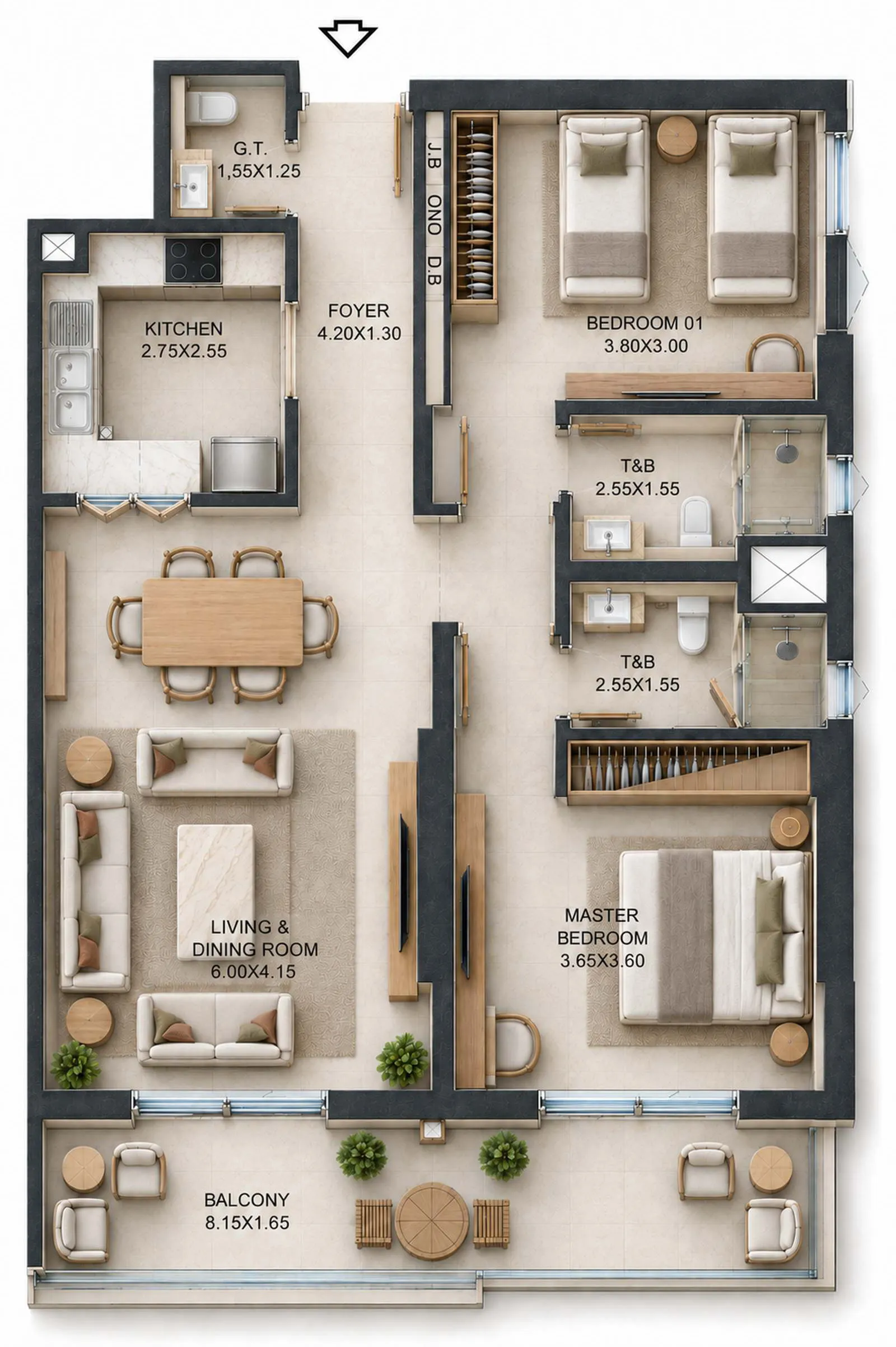 2 bedroom Apartments floor plan at Reeman Residence 02