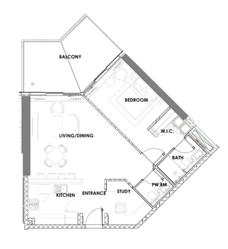 1 bedroom Apartments floor plan at Golf Greens