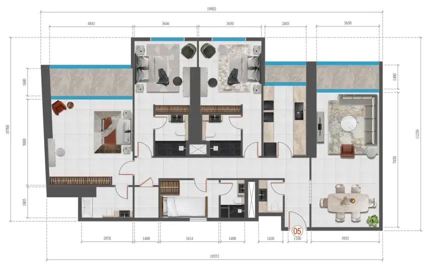 3 bedroom Apartments floor plan at Faradis Tower