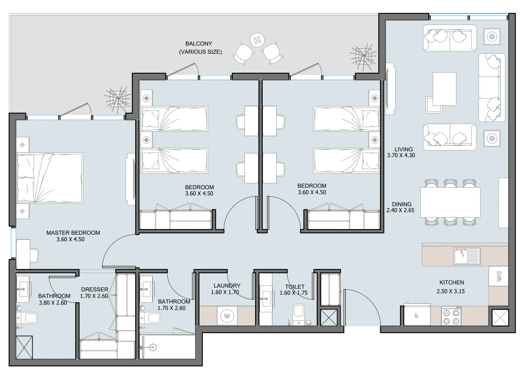 3 bedroom Apartments floor plan at The District