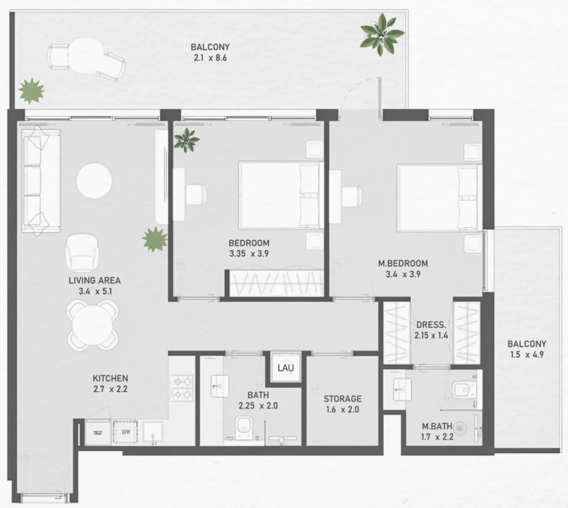 2 bedroom Apartments floor plan at Ayami Residence