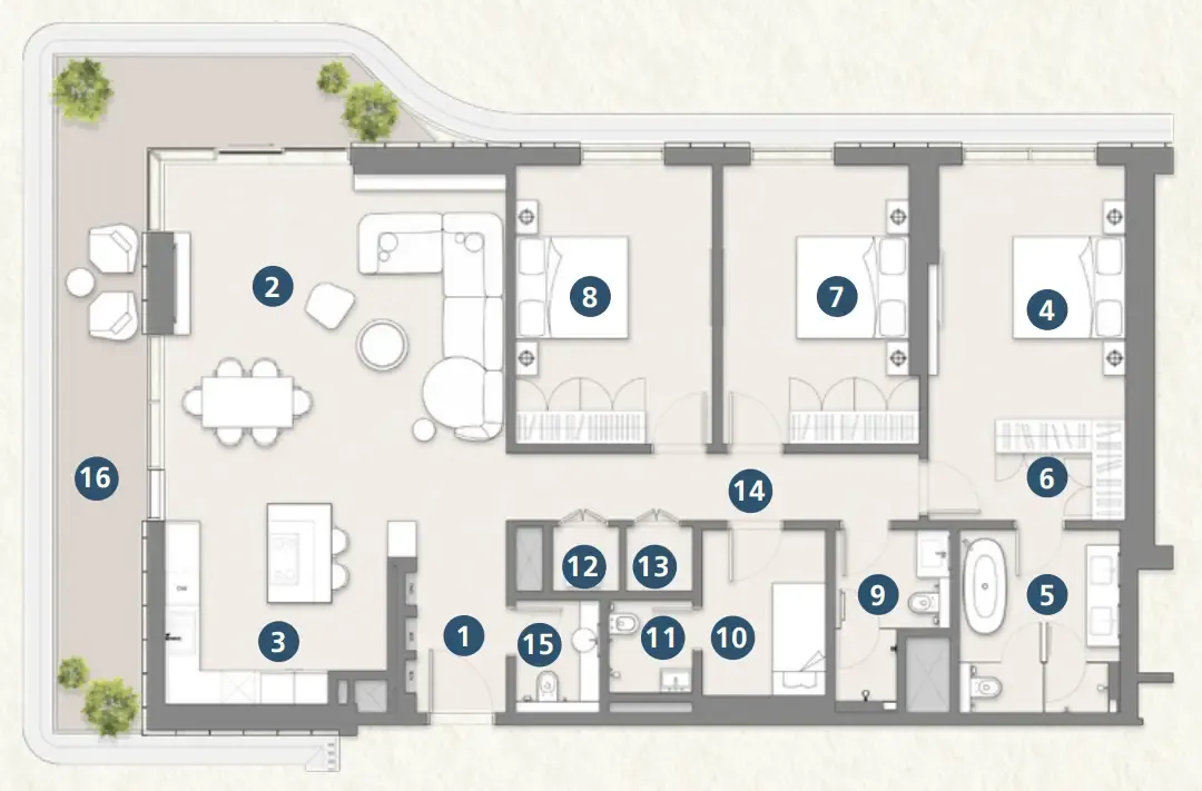 3 bedroom Apartments floor plan at Muheira Maysan