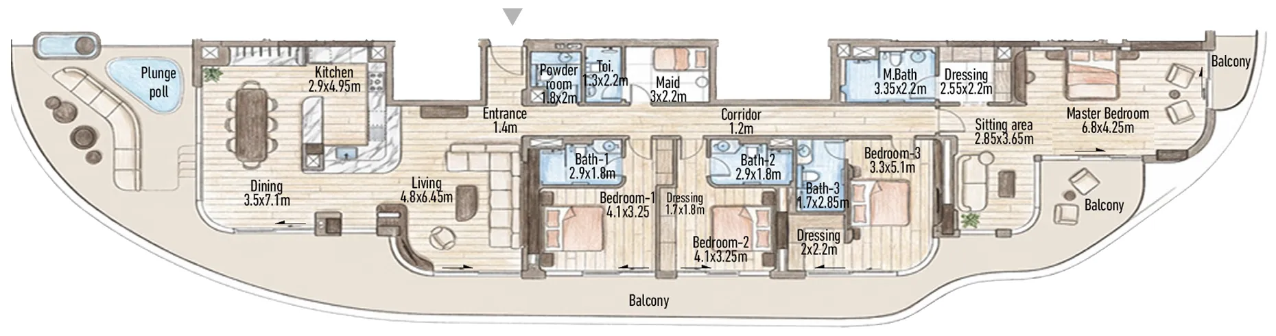 4 bedroom Penthouse floor plan at Flow 25