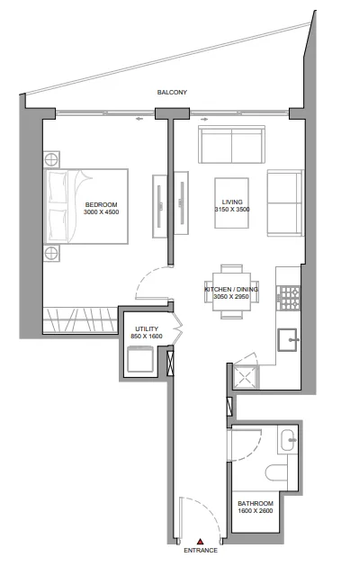 1 bedroom Apartments floor plan at The Serene at Sobha Central