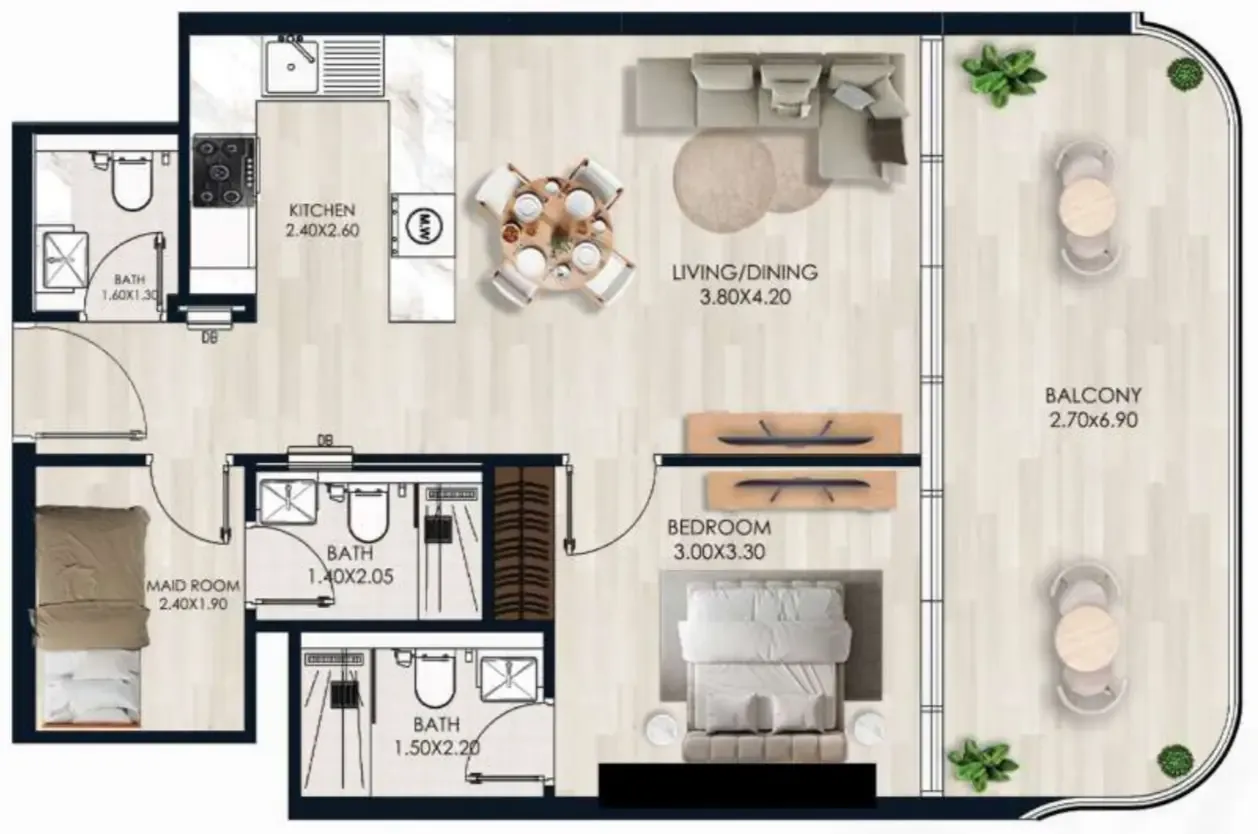 1.5 bedroom Apartments floor plan at Sera Gardens by Vision
