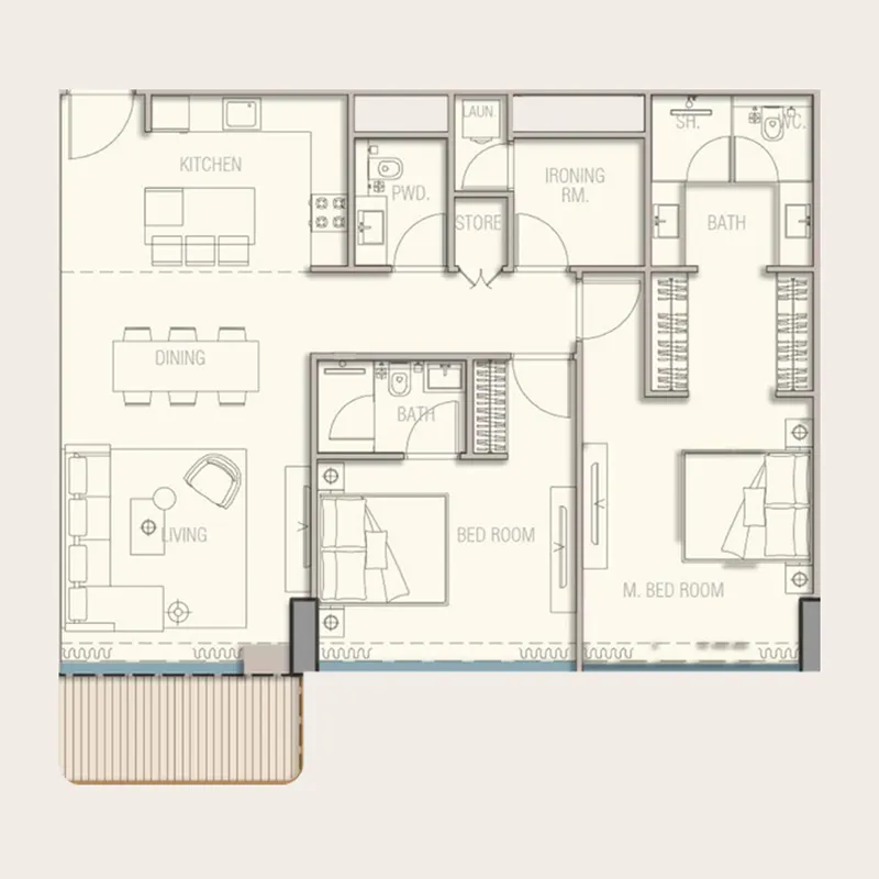 2 bedroom Apartments floor plan at Aquora by Casa Vista Development