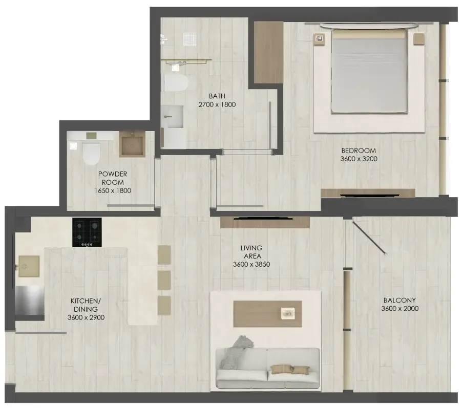 1 bedroom Apartments floor plan at JAD 288