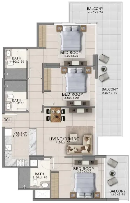 3 bedroom Apartments floor plan at Arlington Park 2
