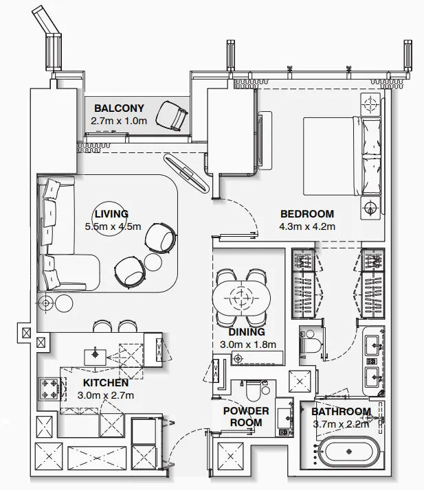 1 bedroom Apartments floor plan at Burj Azizi