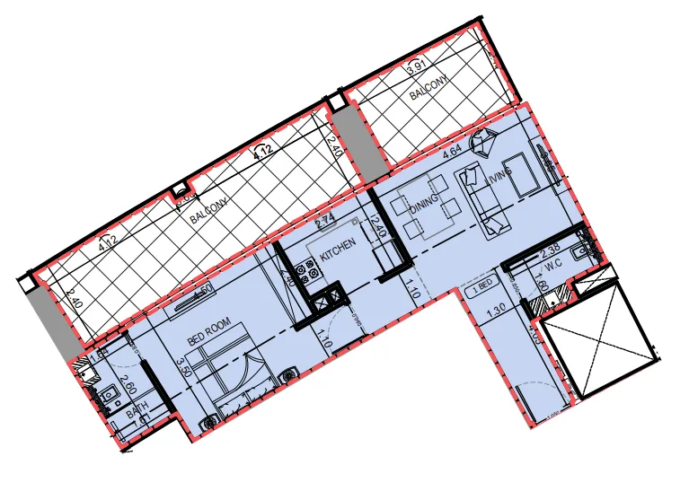 1 bedroom Apartments floor plan at Binghatti Skyrise