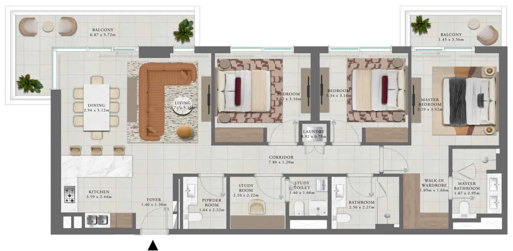 3 bedroom Apartments floor plan at Golf Trails