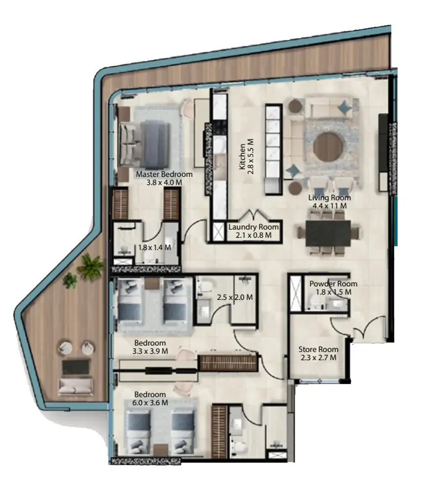 3 bedroom Apartments floor plan at Cresswell Views