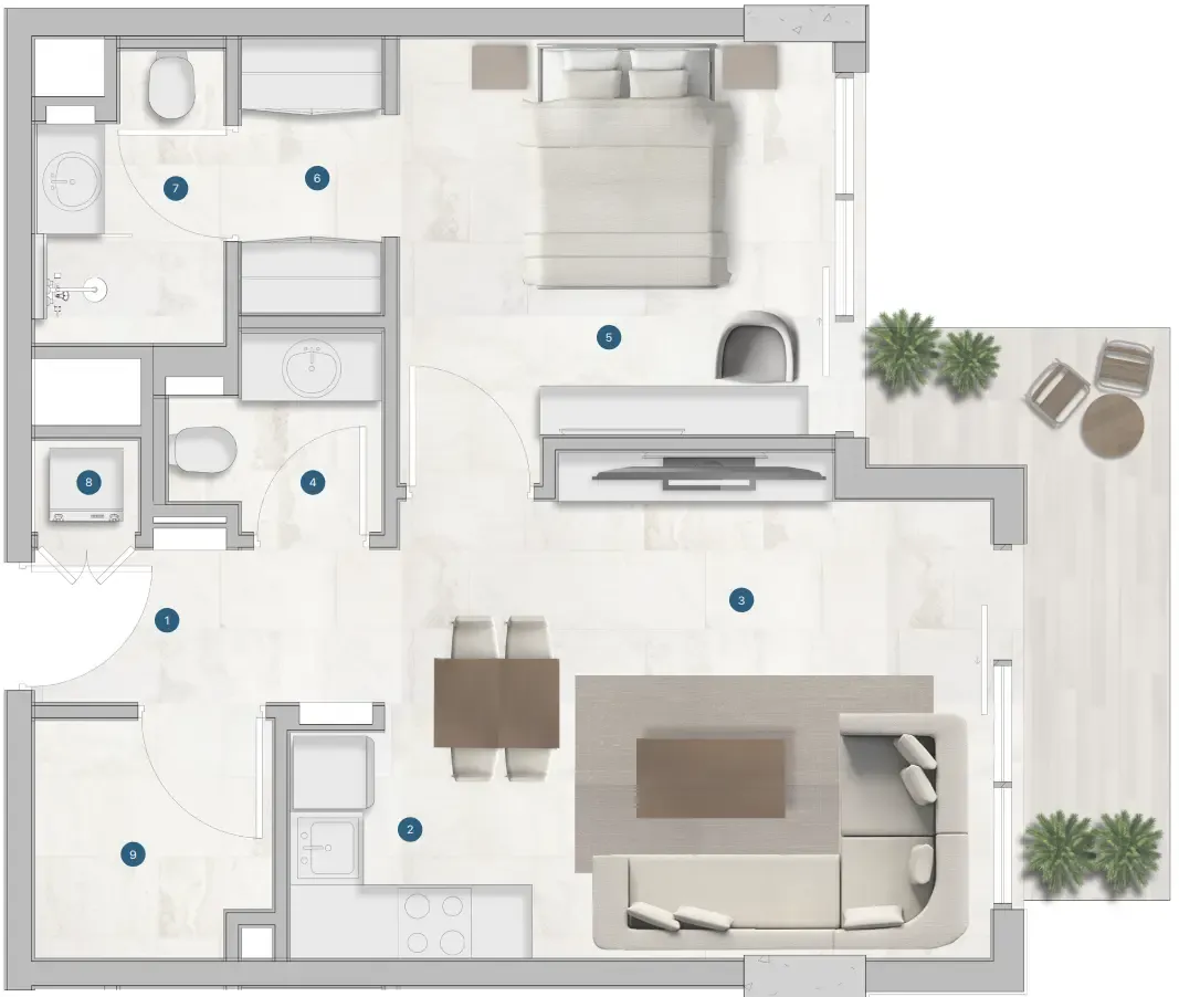 1.5 bedroom Apartments floor plan at Sola Residences