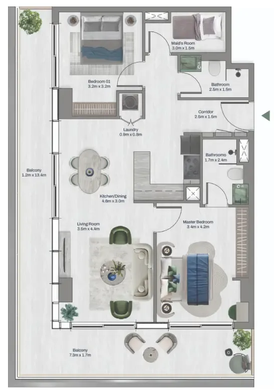 2.5 bedroom apartments floor plan at Oceara Park View Residences Phase 1