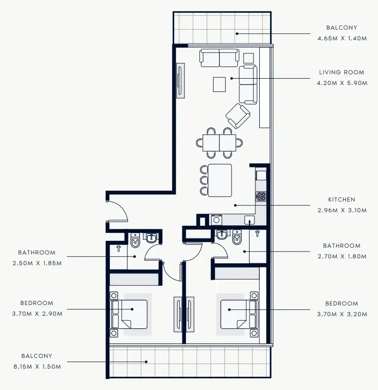 2 bedroom Apartments floor plan at Riviera Rêve