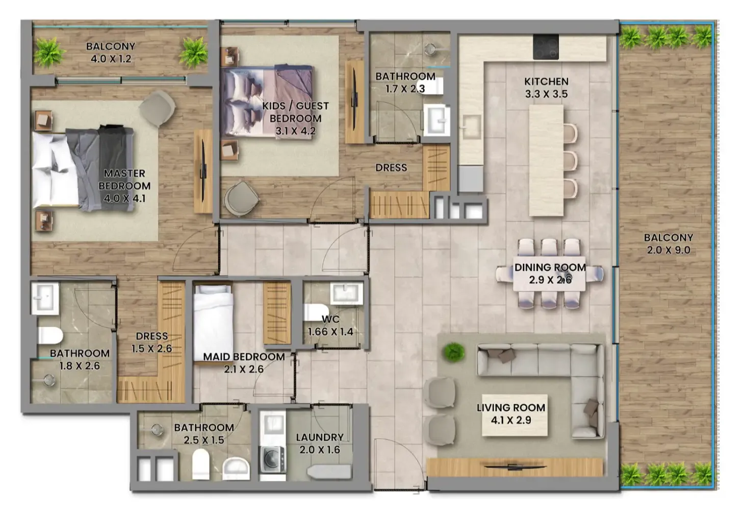 2 bedroom Apartments floor plan at Elemental 78