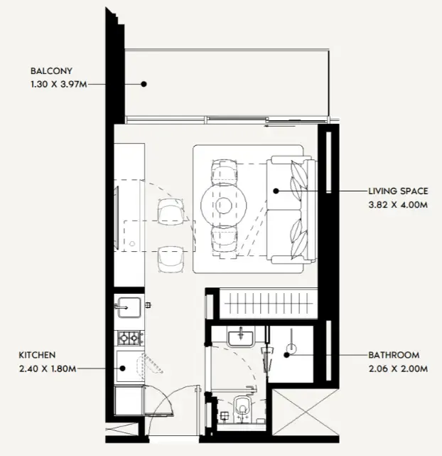 0 bedroom Apartments floor plan at Jaddaf Beach Oasis