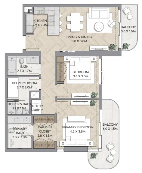 2.5 bedroom Apartments floor plan at Nura
