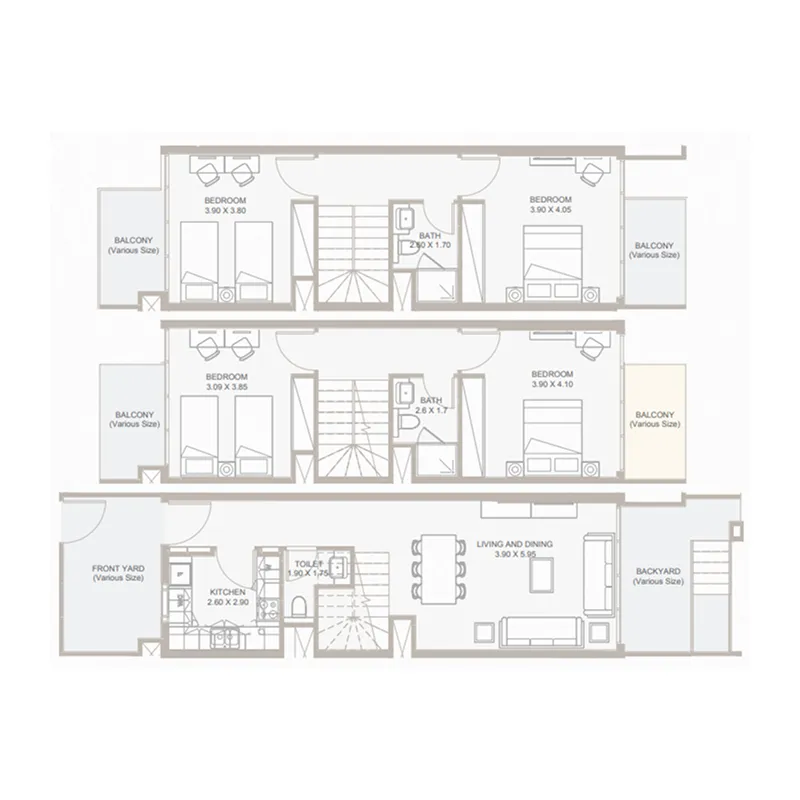 4 bedroom townhouse floor plan at Plaza 2