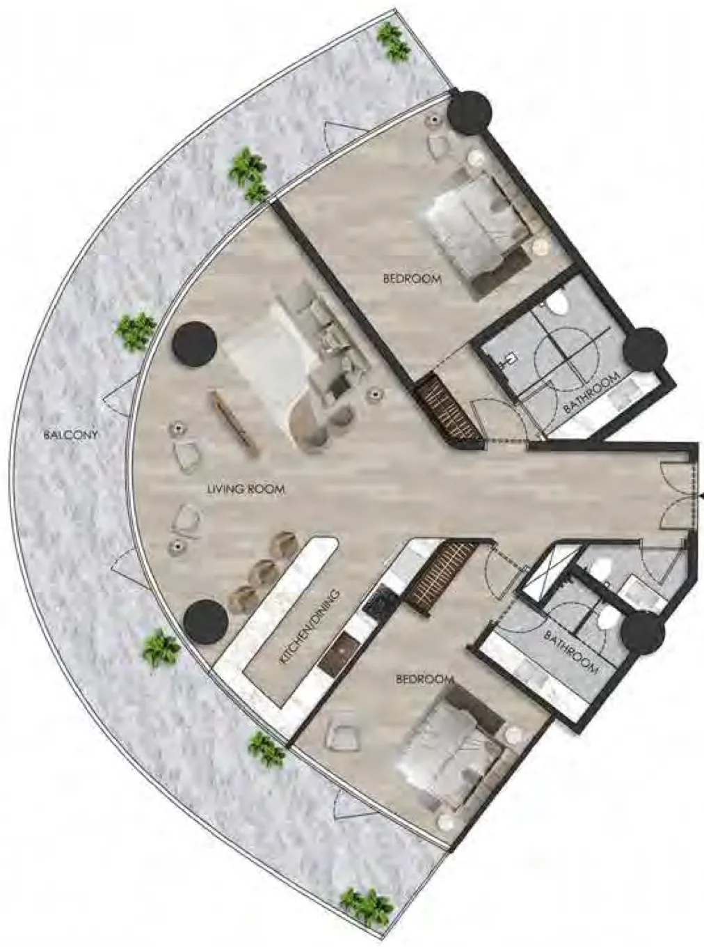 2 bedroom Apartments floor plan at The Beach Residence