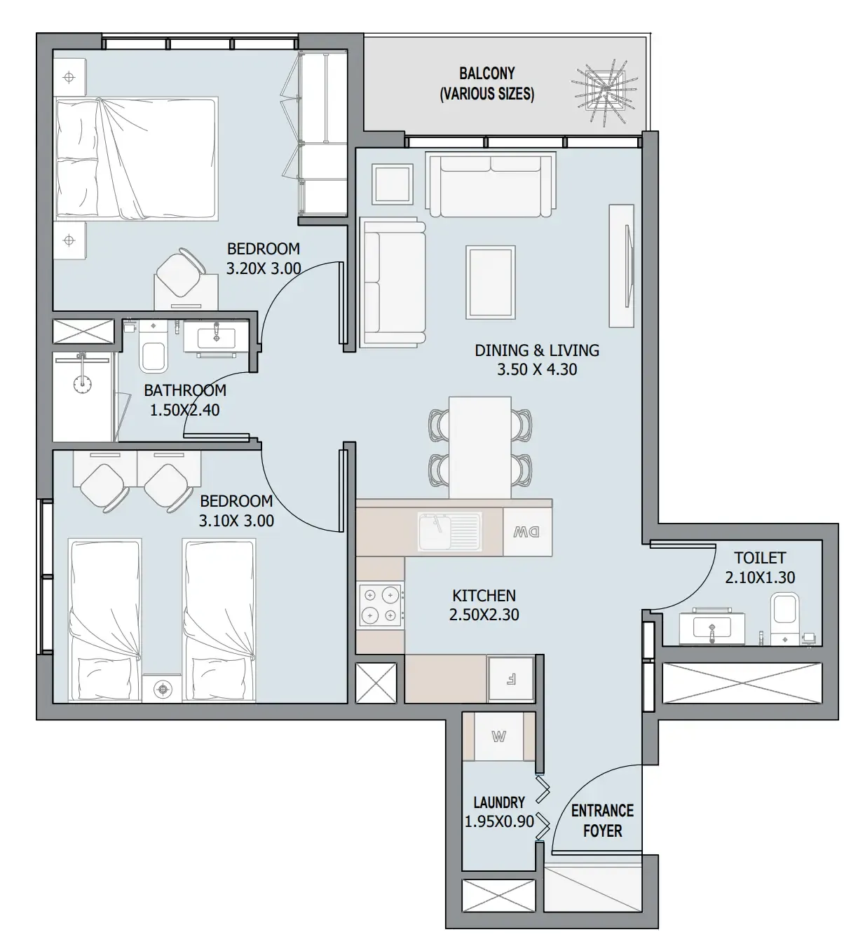2 bedroom Apartments floor plan at Verdana III
