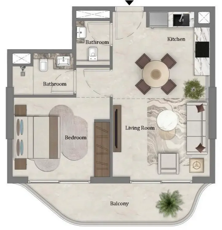 1 bedroom Apartments floor plan at Mirari Lagoon by Zoya