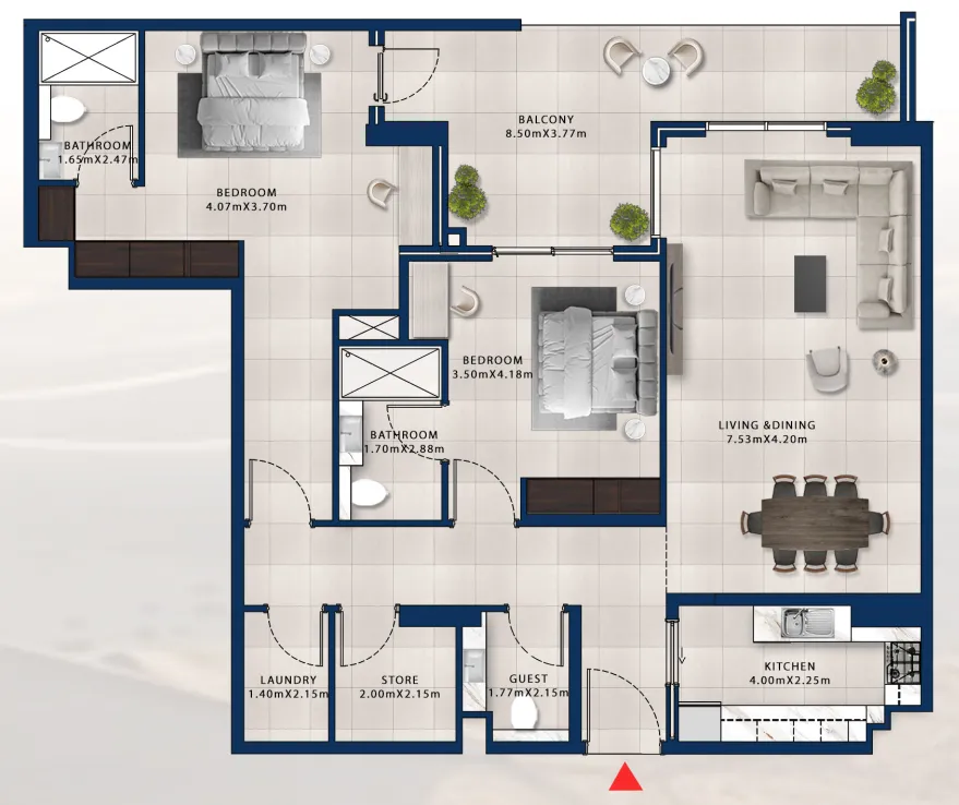 2 bedroom Apartments floor plan at Asayel Avenue