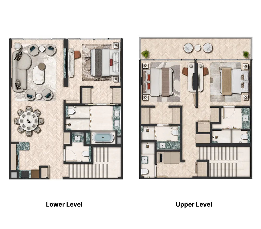 3 bedroom Townhouse floor plan at Hilton Residences Abu Dhabi Al Raha