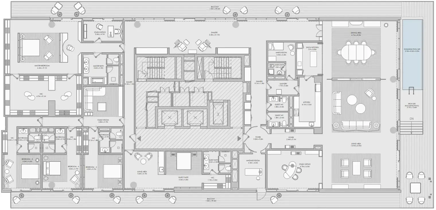 5 bedroom Penthouse floor plan at Armani Beach Residence