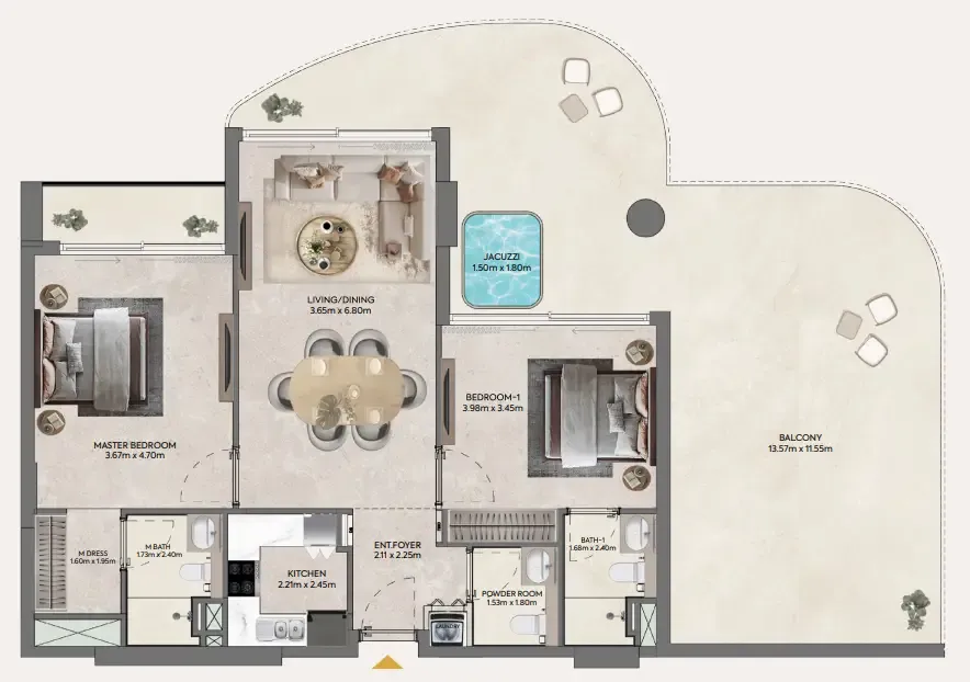 2 bedroom Apartments floor plan at Hermina by Casagrand
