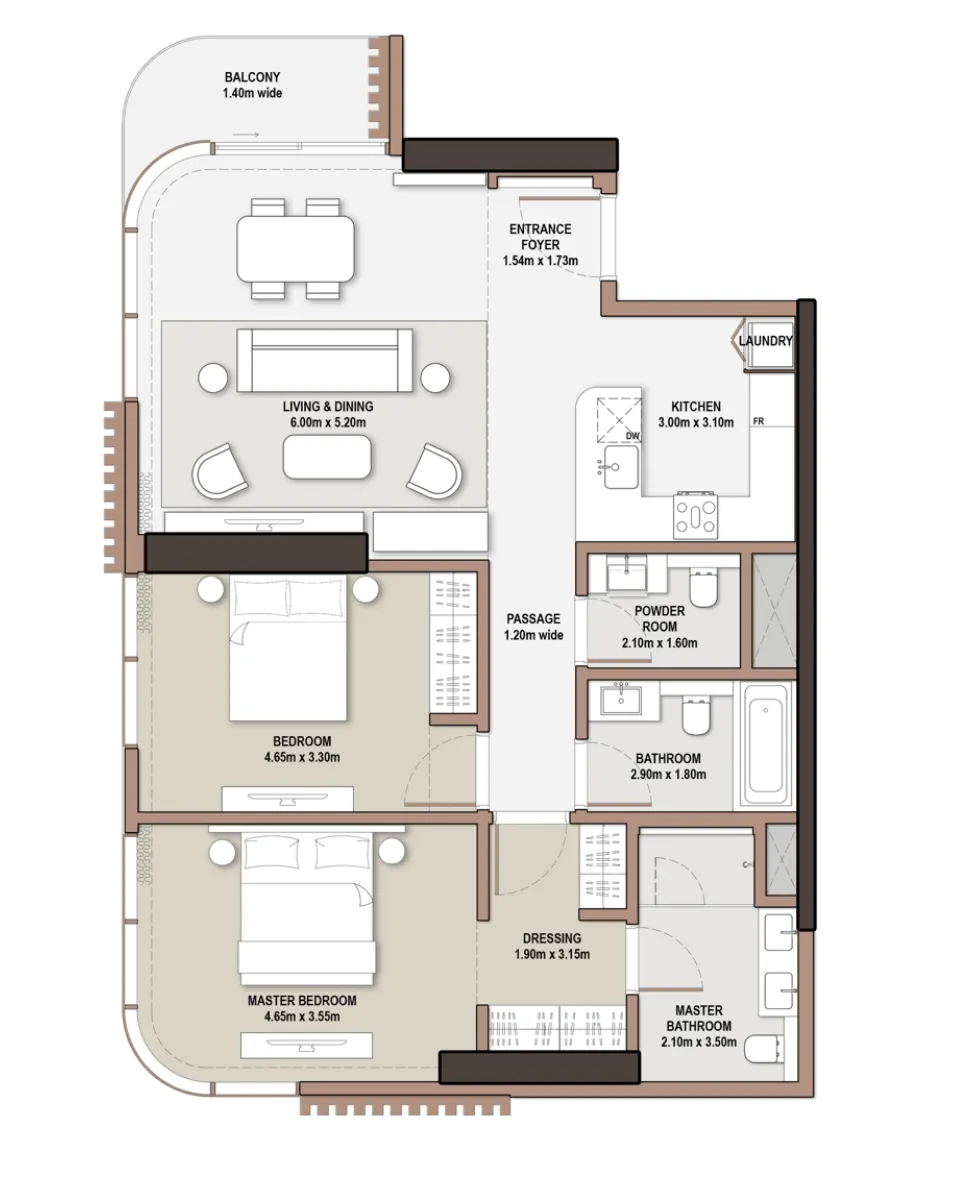 2 bedroom Apartments floor plan at The Edit at d3