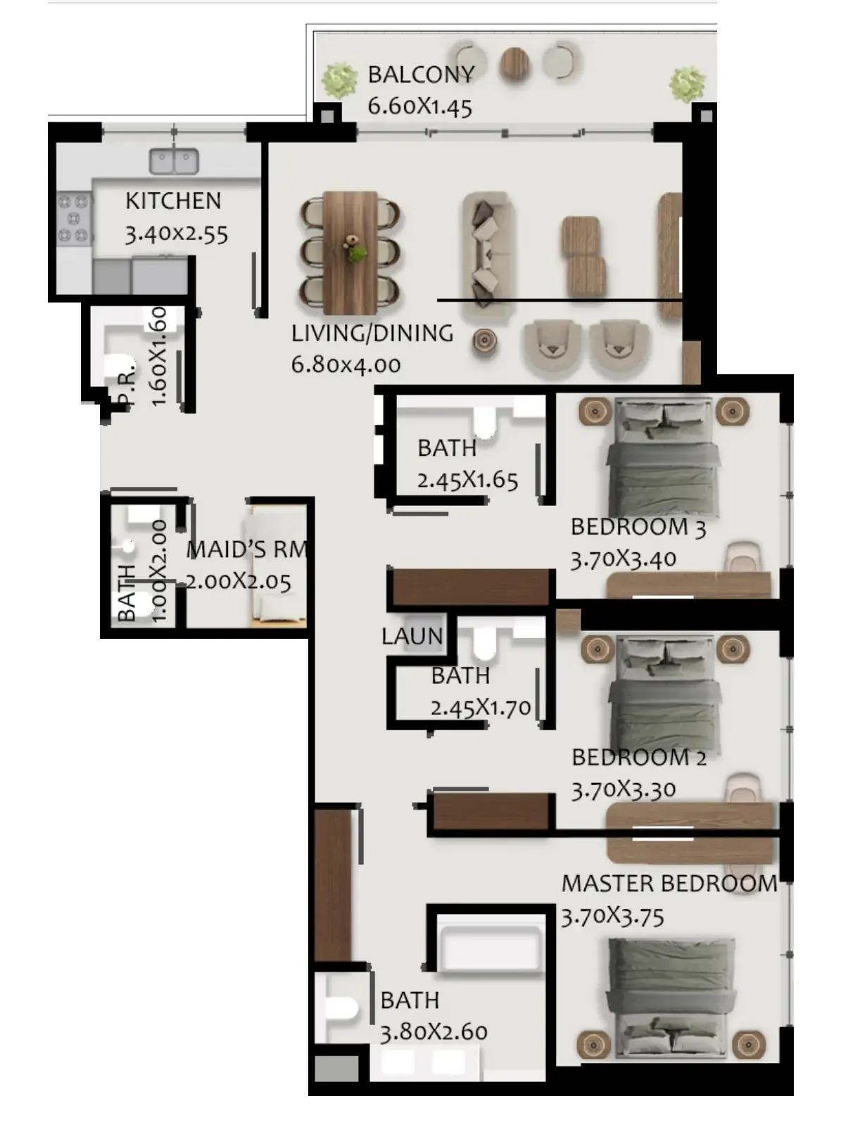 3.5 bedroom Apartments floor plan at Boulevard Park at Wasl Gate