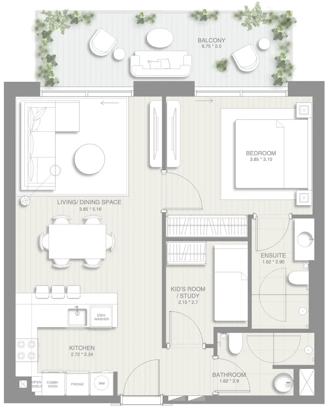 1.5 bedroom Apartments floor plan at Sol Levante
