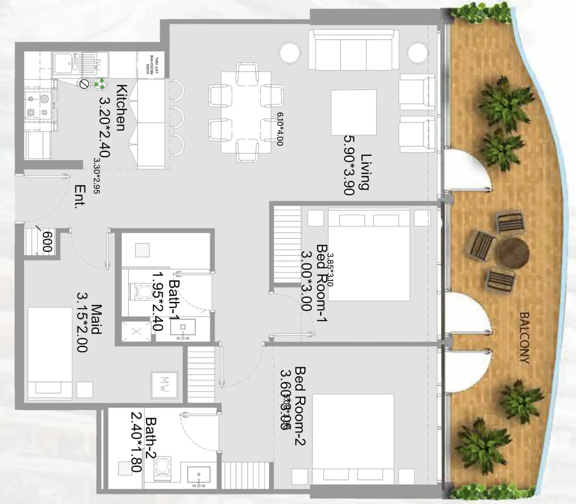 2 bedroom Apartments floor plan at 311 Boulevard