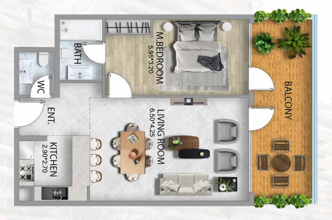 1 bedroom Apartments floor plan at 311 Boulevard
