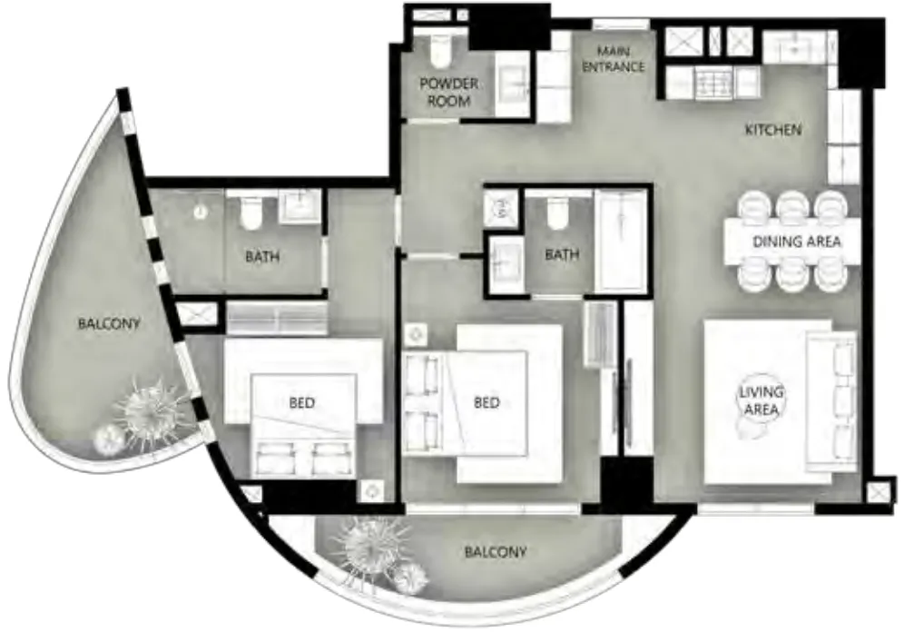 2 bedroom Apartments floor plan at Marina Star