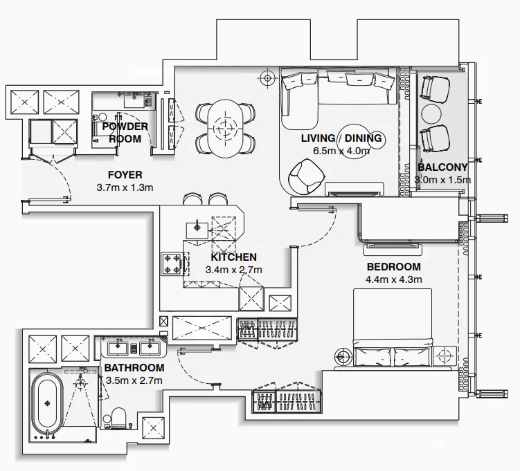 1 bedroom Apartments floor plan at Burj Azizi