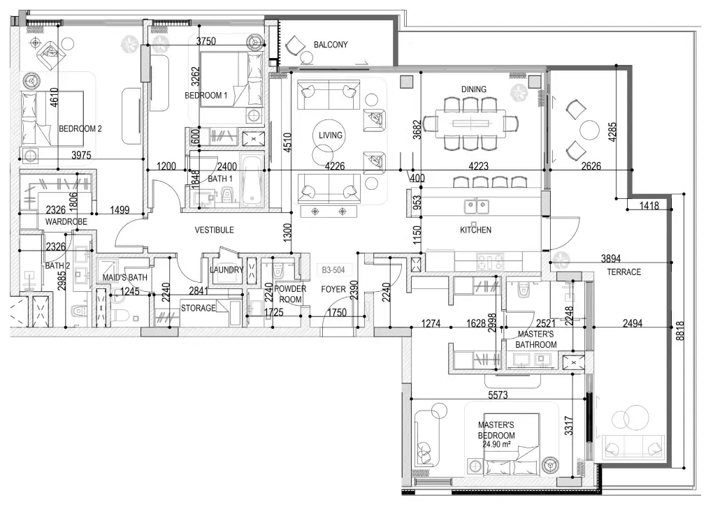 3 bedroom Penthouse floor plan at Naseem Al Jurf