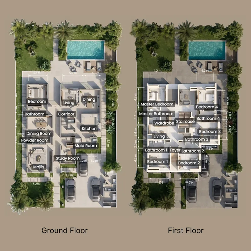 6 bedroom Villa floor plan at Yas Riva Reserve