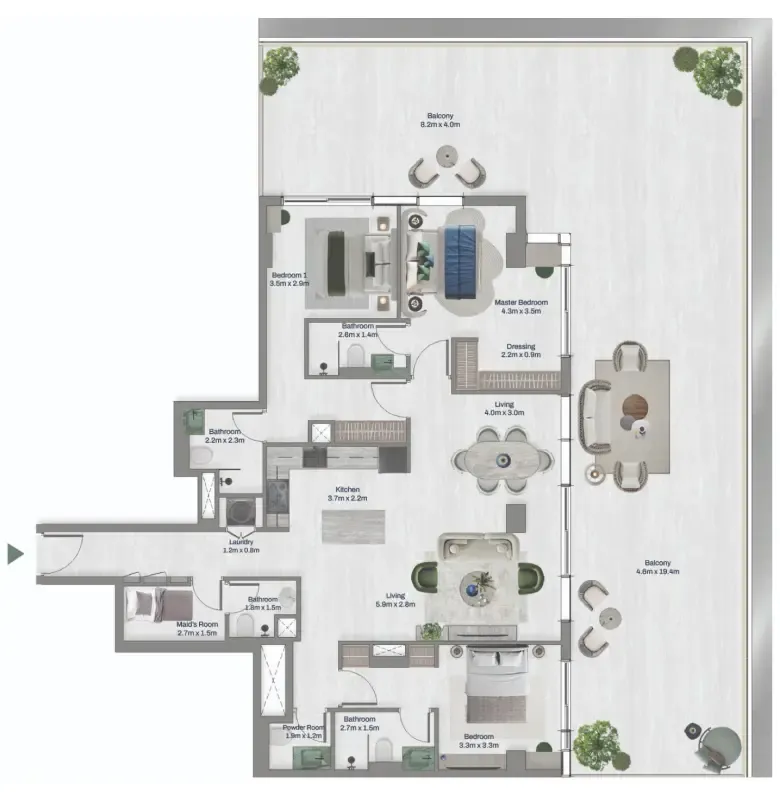 3.5 bedroom apartments floor plan at Oceara Park View Residences Phase 1