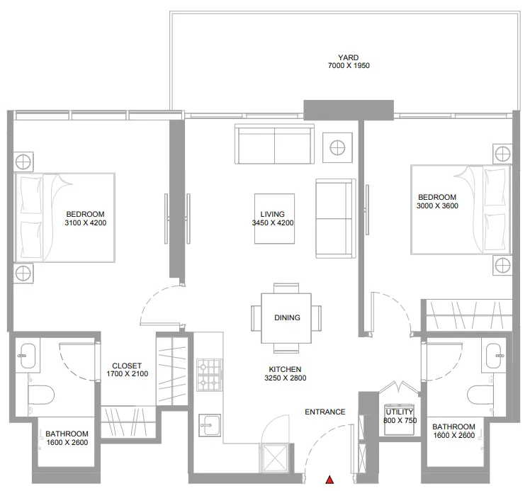 2 bedroom Apartments floor plan at Pristine Beach Residences