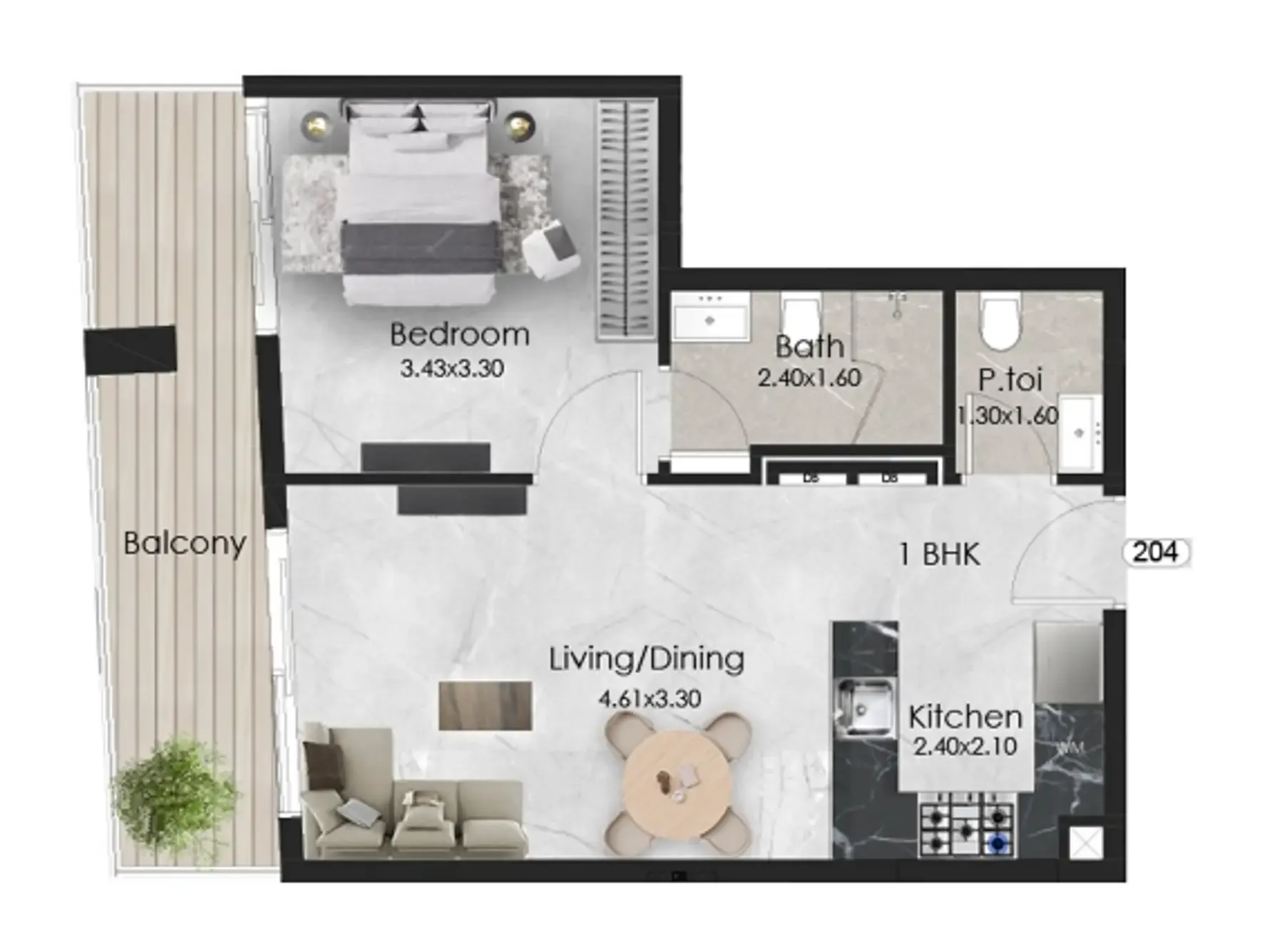 1 bedroom Apartments floor plan at Aristo