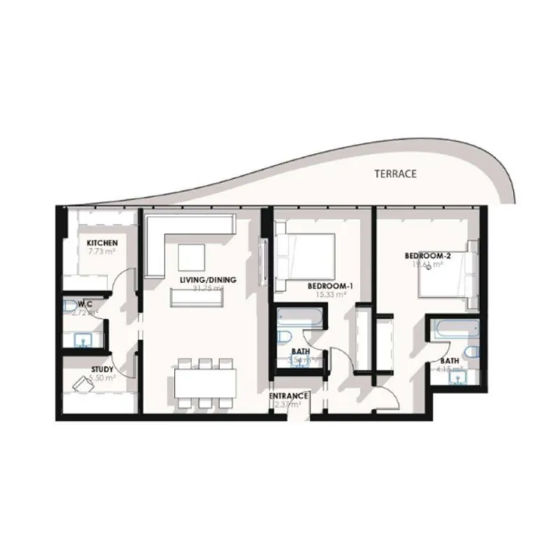 2 bedroom Apartments floor plan at Coralis Residences