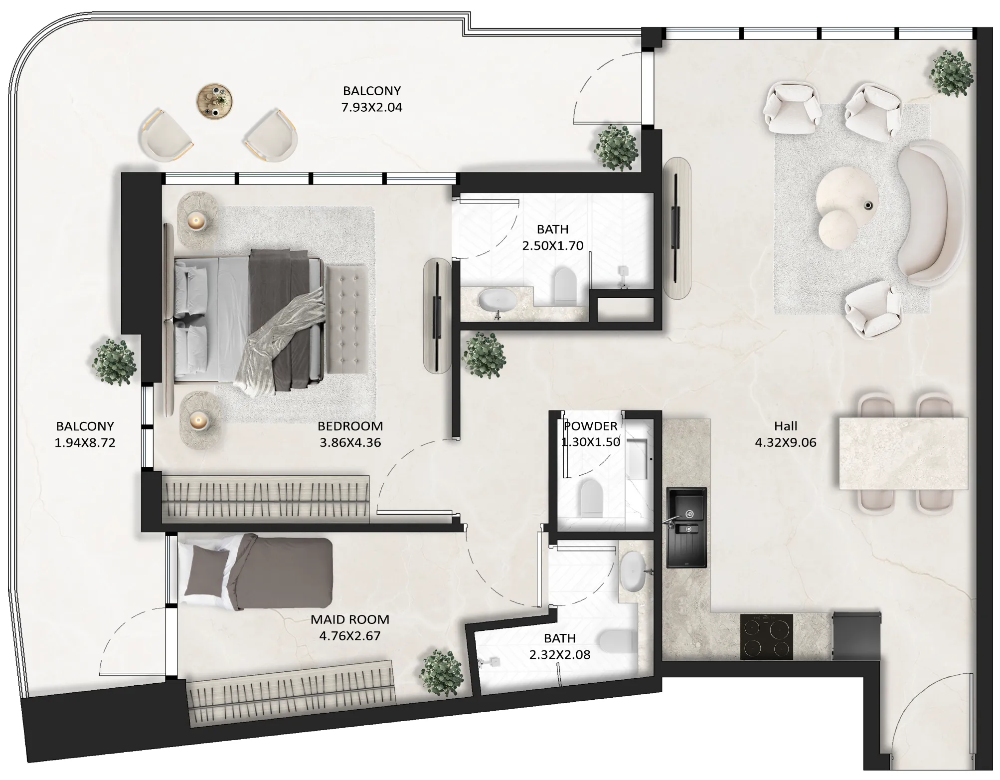 1.5 bedroom Apartments floor plan at SquareX One
