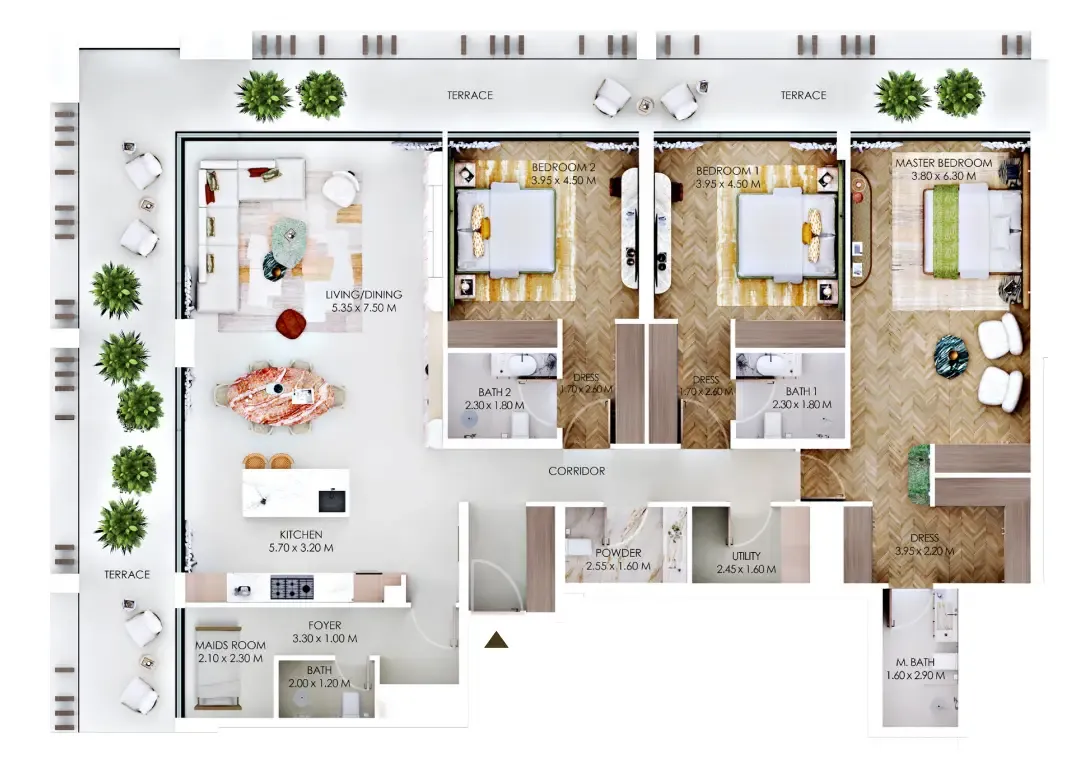 3 bedroom Apartments floor plan at Rabdan Square