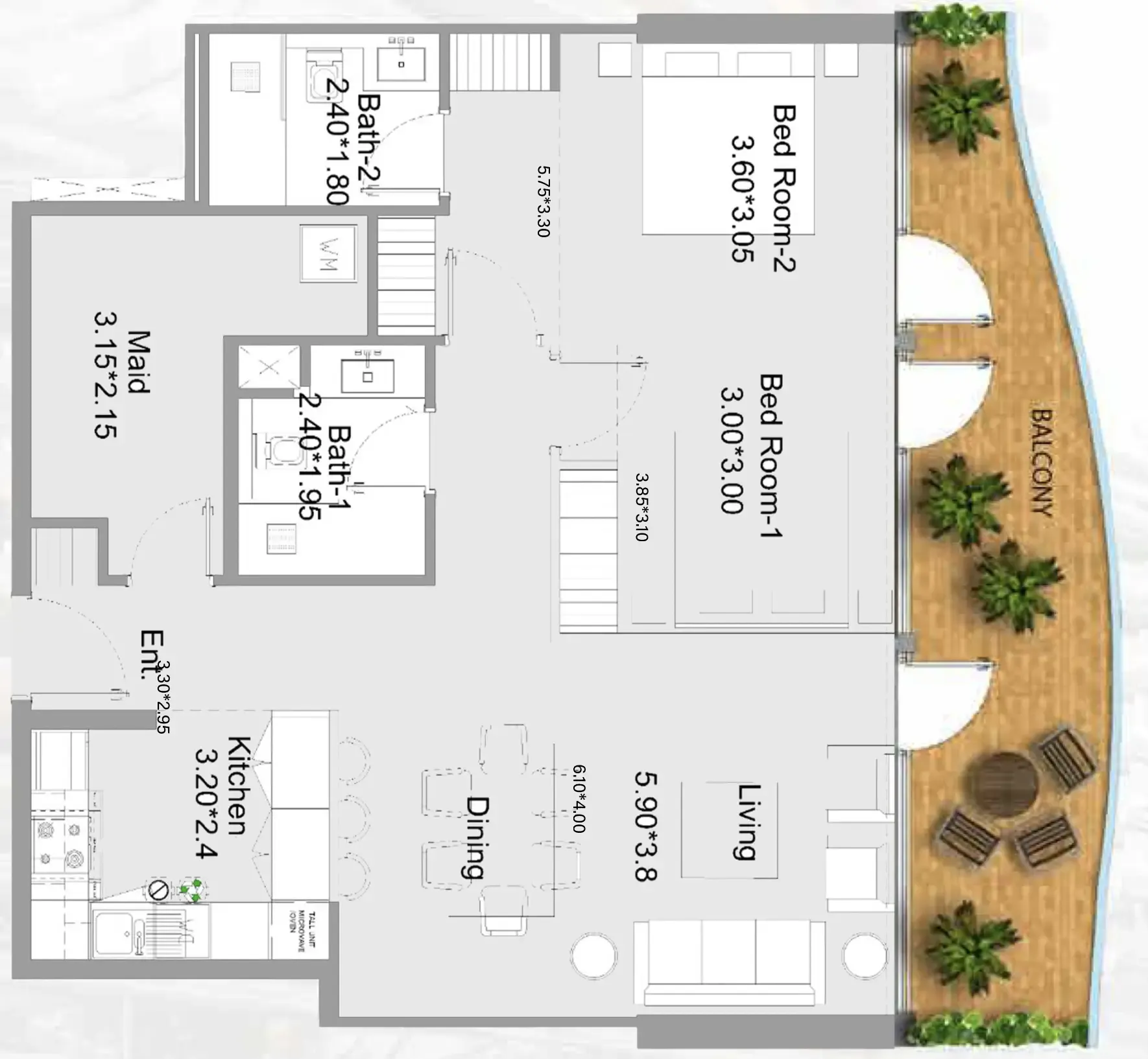 2 bedroom Apartments floor plan at 311 Boulevard
