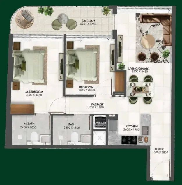 2 bedroom Apartments floor plan at Enchante