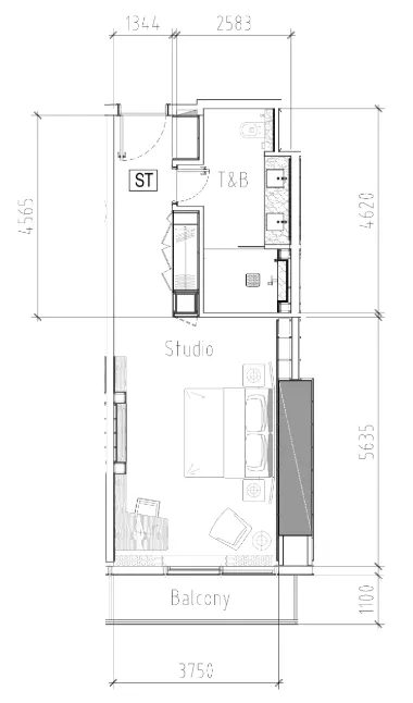 0 bedroom Apartments floor plan at Paramount Tower Hotel And Residences